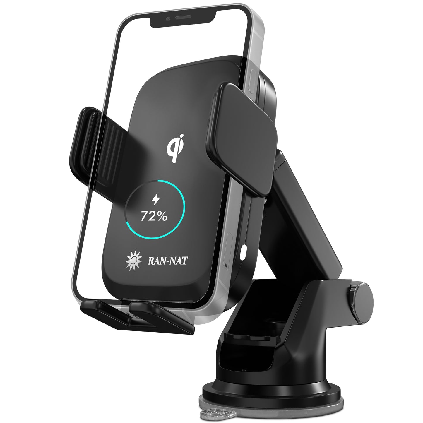 RAN-NAT Qi Wireless Car Charger - 15W Fast Charging Auto Clamping Charger, Car Dashboard Windshield and Air Vent Mount Holder fit for iPhone, Samsung Galaxy, Google Pixel etc. Mobile Cell Phones.